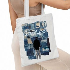 rm Indigo Album Handbag Kpop CanvasTote Bag High Quality Reusable Shop Cloth Bag Big Supermarket Shpper Woman's Shoulder Bag X7rK#