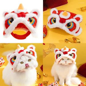 Dog Apparel Lion Dance Pet Hat - Soft and Warm Chinês Cat Cut Cute Plush Fantas