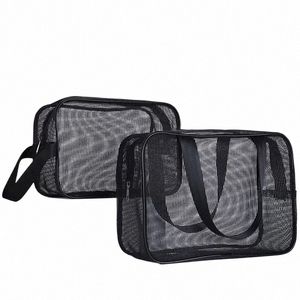 Mesh W Beach Bag Men Donne Donne portatili portatili portatile Caspa cosmetico Black Fitn Tasca da bagno Organizzatore 59zo#