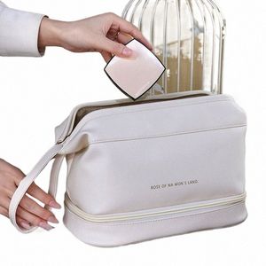 double Layer Makeup Bag Women's Storage Bag Portable Travel PU Large Capacity Toilet W Pouch Cosmetic Organizer Luxury Bag R2pO#