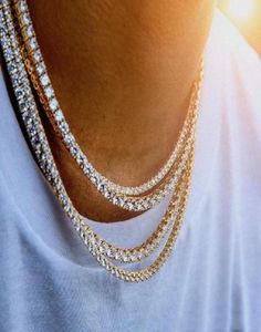 Mens Diamond Iced Out Tennis Gold Chain Halsband Fashion Hip Hop smycken Halsband 3mm 4mm 5mm1346217