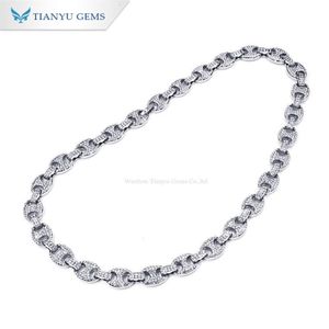 Tianyu klejnoty lodowe biżuteria łańcuch hip -hopowy Naszyjnik d Colour Moissanite Diamonds Pure White Gold Cuban Link