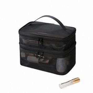double Layer Mesh Cosmetic Bag Women Portable Make Up Case Big Capacity Travel Zipper Makeup Organizer Toiletry Beauty Storage K0UY#