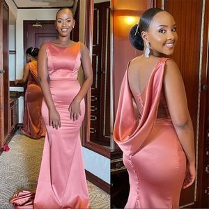 Elegant Long Mermaid Bridesmaid Dresses Button O-neck Backless Formal Wedding Party Dress For African Women Maid Of Honor