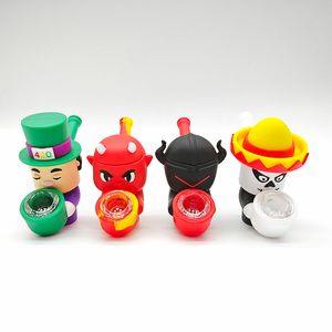 Os mais novos desenhos animados 420 Silicone Smoking Pipes inquebrable Pipes manuais Tubo de queimador de óleo de tabaco seco com vidro poroso tigela de tigela de água Bongo Bong Fumante Acessório de fumaça