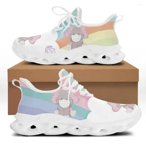 Lässige Schuhe Yikeluo Irisierende Elefant -Cartoon -Druck weiblicher Mesh Swing Sneakers Leichte Frauen Schuhe Plattform