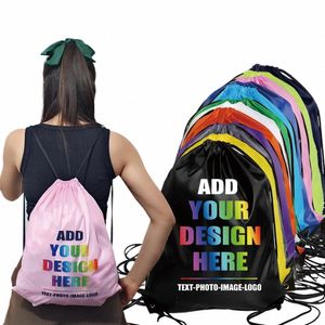 10pcs/lot Custom Drawstring Backpack Outdoor Travel Sports Bag Training Gym Shoe Bag Printing Design Logo Persalized Gift d2DF#