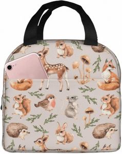 Bola de lancheira de animais de floresta fofa compacta bolsa de esquilo veado lebre e hedgehog reutilizável lancheira Cataner para o trabalho escolar R633#