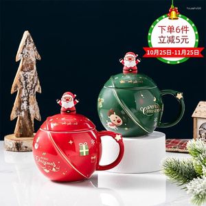 Cups Saucers 400 ml Keramik Weihnachtskaffeetasse Cover Löffel Paare Tasse Geschenk Tee Set große Kapazität kreative Tassen Kaffee Kaffee