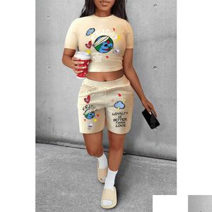 Womens Tracksuits 2023 Women Sport Suits Large Spring Summer Girl Printed Print Personalized Casual Two Piece Set S-5Xl Drop Delivery Otwdo