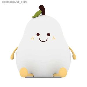 Lampor nyanser LED Pear Fruit Night Light USB Laddning Dimning Touch Silicone Table Light Eye Protection Bedroom Light Decoration Q240416