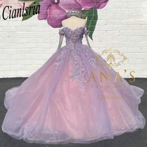 Luxury Lilac Quinceanera klänningar spetspärlor bollklänning söt 16 år prinsessklänning i 15 år vestidos de anos