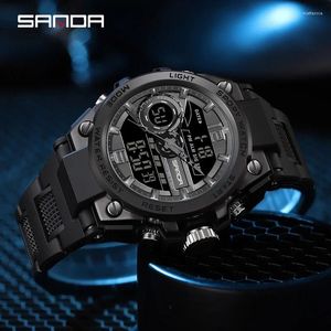 Armbandsur Sanda Digital LED -klocka Män Militär Sport Quartz armbandsur Top Stopwatch Waterproof Male Electronic Clock 6092