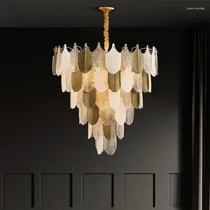Lampadiers leggero lampadario di lusso Creative Feather soggiorno moderno vetro da pranzo di villa grande