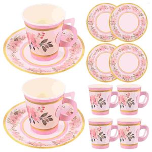 Dinnerware Sets Disposable Cutlery Printed Flower Plate Cake Pan Wedding Items Tea Party Paper Tableware Thick