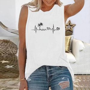 Seyoushy Heartbeat Print 2023 Summer Womens Tshirt ärmlös mode Top Fun Printed Y2K Eesthetic Clothing Harajuku 240411