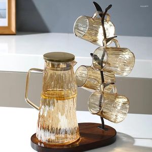 Su Şişeleri 1.7L Japon Soğuk Şişe Bardağı Set Kahve Bira Kupa Espresso Bardaklar Kalınlaştırılmış Isı Dayanıklı Cam Çiçek Çay Suyu Süt Tenceresi