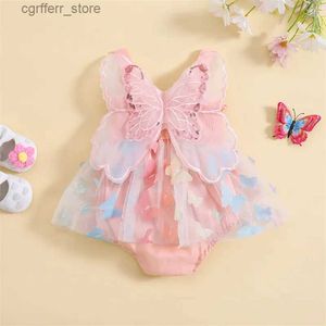 ROMPERS 0-2Y SIND GIRL ROMPERS Kleid Schmetterling Dekor Ärmel und geschichtete Tüll-Tutu-Rock Saum Cami Overalls Baby Bodys L410