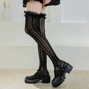 Sexy Socks Women Lace Lolita High Tube Thigh Knee Socks Female Cute Long Tube Love Lace Japanese College Style Ultra-thin Sexy Black Socks 240416