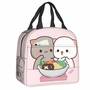 Carto Mochi Cat Peach and Goma Lunch Box Women Resuable Leakproof Cooler Thermal Food Insulated Lunch Bag Kids School Children 976o＃