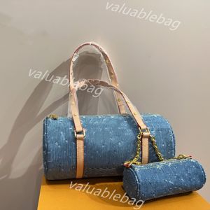 10a denim vintage designer axelväska kvinnor tote väskor handväska resväska transporterar gammal blomma underarm väska tryck handväska ryggsäck guld hårdvara påse blå väska