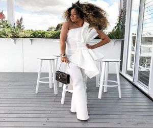 2019 Nya vintage White Women Jumpsuit Prom -klänningar med Big Bow One Shoulder Formal Party Evening Gowns Custom Made Special Occasi4404439