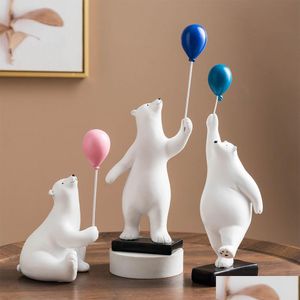 Decorative Objects Figurines Ins Style Resin Polar Balloon Bear Ornaments Modern Simple Shape Design Creative Lovely Home Office D Dh1R5