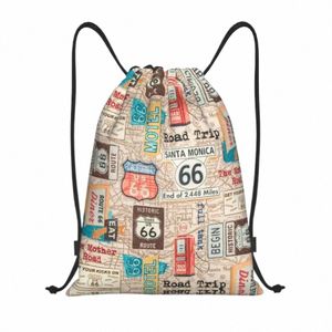 vintage Route 66 Drawstring Bags Women Men Portable Sports Gym Sackpack USA Highways Map Shop Storage Backpacks i8po#