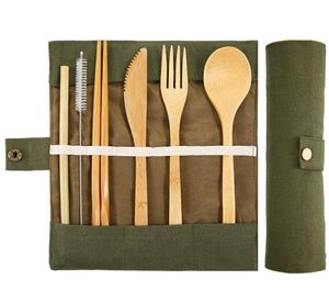 Utensílios de bambu Conjunto de talheres de talheres reutilizáveis Conjunto de viagens de madeira ecológica para crianças adultos utensílios portáteis ao ar livre 3751970