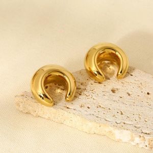 Brincos de garanhão Ins Moda Alta polida 16K Gold Gold Bated Arc Stainelss Stainels Studs de aço para mulheres Textura Jóias à prova d'água