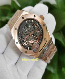 NY Moda de alta qualidade Homens assista a relógios de pulso 41mm 15407 Esqueleto 15407STOO1220ST01 Luminescent Rose Gold Transparent Mechanic1027847