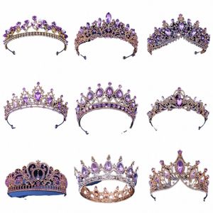Rhineste Crown Purple Crystal Crystal Bridal Wedding Dr Tiaras and Crowns for Women Peak Jewelry Party Bride Chiepice Prom Gift 14O1##