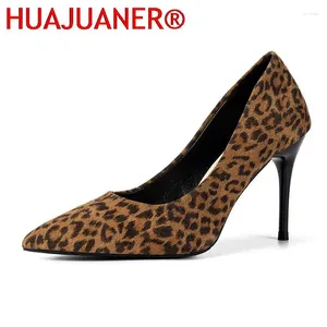 Dress Shoes Classic Sexy Pointed Toe Leopard 8cm High Heels Women Pumps Faux Suede Black Office Party Wedding Plus Size 34-42