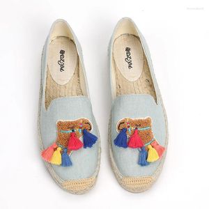 Sapatos casuais dzim com franjas alpargelas de palha fadriles fisherman chuzzles apartamentos kawaii design cidadãos de costura feitos à mão