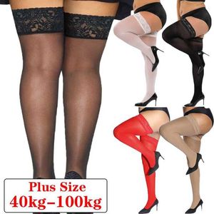 Sexy Socken Übergröße Strumpf hoher Knie -Spitze plus Größe Oberschenkel Overknee Socken Frauen sexy Dessous Aufenthalt transparenter Schlupf Langbein Lady 240416