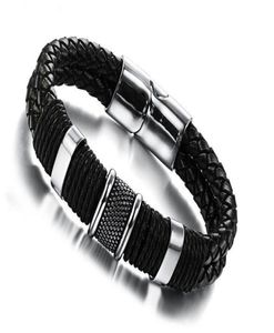 Wide Mens Weave Chain Leather Bangle Bracelet Wristband Pour Insert Magnetic Buckle Stainless Steel Bracelets For Women Couples Br1908621