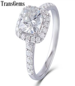 Centro de TransgeMs 2Ct Halo Moissanit Anel de noivado 14K 585 White Gold 75mm Sqaure Cushion Cut FG Color Moissanite Ring Wedding Y4088558