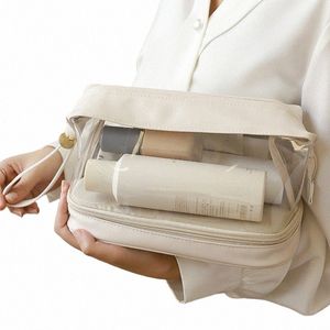 Przezroczona podwójna warstwa torba do makijażu dla kobiet torebka toaletowa duża pojemność torba kosmetyczna przechowywanie pędzla
