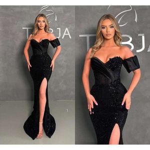 Long Mermaid Black Prom Dresses Elegant Sweetheart Sequined Formal Evening Bowns With High Front Slit Women Robe de Soriee