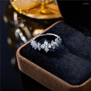 Cluster Rings Korean Style Zircon Flower Open Ring French Simple Fashion Finger Elegant Light Luxury Jewelry