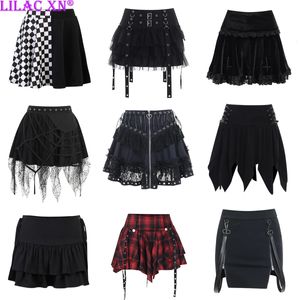 Mini gonne aline in pizzo nero goth per donne y2k banda vintage lolita estate gonna abiti gotici faldas abiti da streetwear 90s 240416