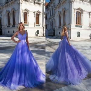 Lace Lavender Prom Appliques Party Dresses Sexy Spaghetti Straps Beads Custom Made Evening Dress