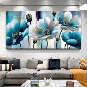 Abstract Vintage Blue White Flower Oil Painting Printed on Canvas Floral Wall Art Posters and Prints for Living Room Decoration