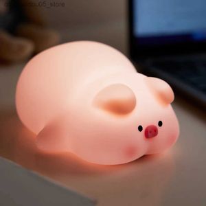 Lamps Shades Pink Piggy Night Light Cute LED Silicone Night Light Indoor Atmosphere Pat Light Room Decoration USB Childrens Night Light Gift Q240416
