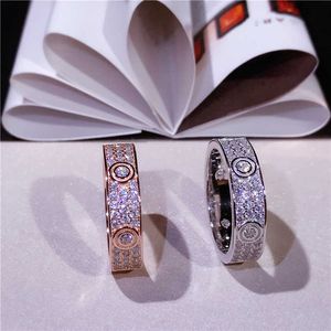 Card ring S925 Sterling Silver micro inlaid star ring circle three row diamond fashion classic wedding ring couple ringMLLZ