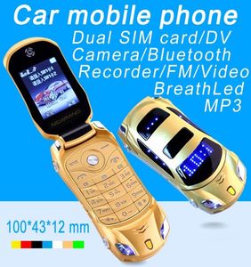 Original Newmind F15 Unlocked Flip Phones LED LEG LACK Cartoon Mini Sport Car Model Lantern Bluetooth Mobile Handy Dual SIM CAR6648511