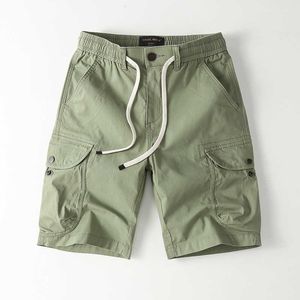 2024 Summer Drawstring Casual Shorts Mens Trendy American Workwear Pants Multi Pocket Lace Up 5/4 Half Cut Thin