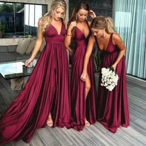 Brudtärna klänningar kvinnor syster grupp klänning sexig split v hals rygglös ärmlös formell bröllop kväll festklänningar