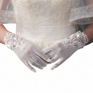 luxury Crystal Beaded Wedding Gloves Short Wrist Length Bridal Accories P7O4#