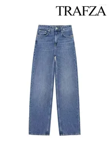 Frauen Jeans Trafza 2024 Frühling Frauen Modehosen Jeans feste, lange Hosen Frau mit Reißverschluss Wild Streetwear Female Weitbein Hose